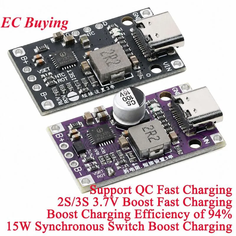 5Pcs/1pc Type-C USB 2S 3S BMS 15W 8.4V 12.6V 1.5A Lithium Battery Charging Boost Module Balanced Support Fast Charge Indicator