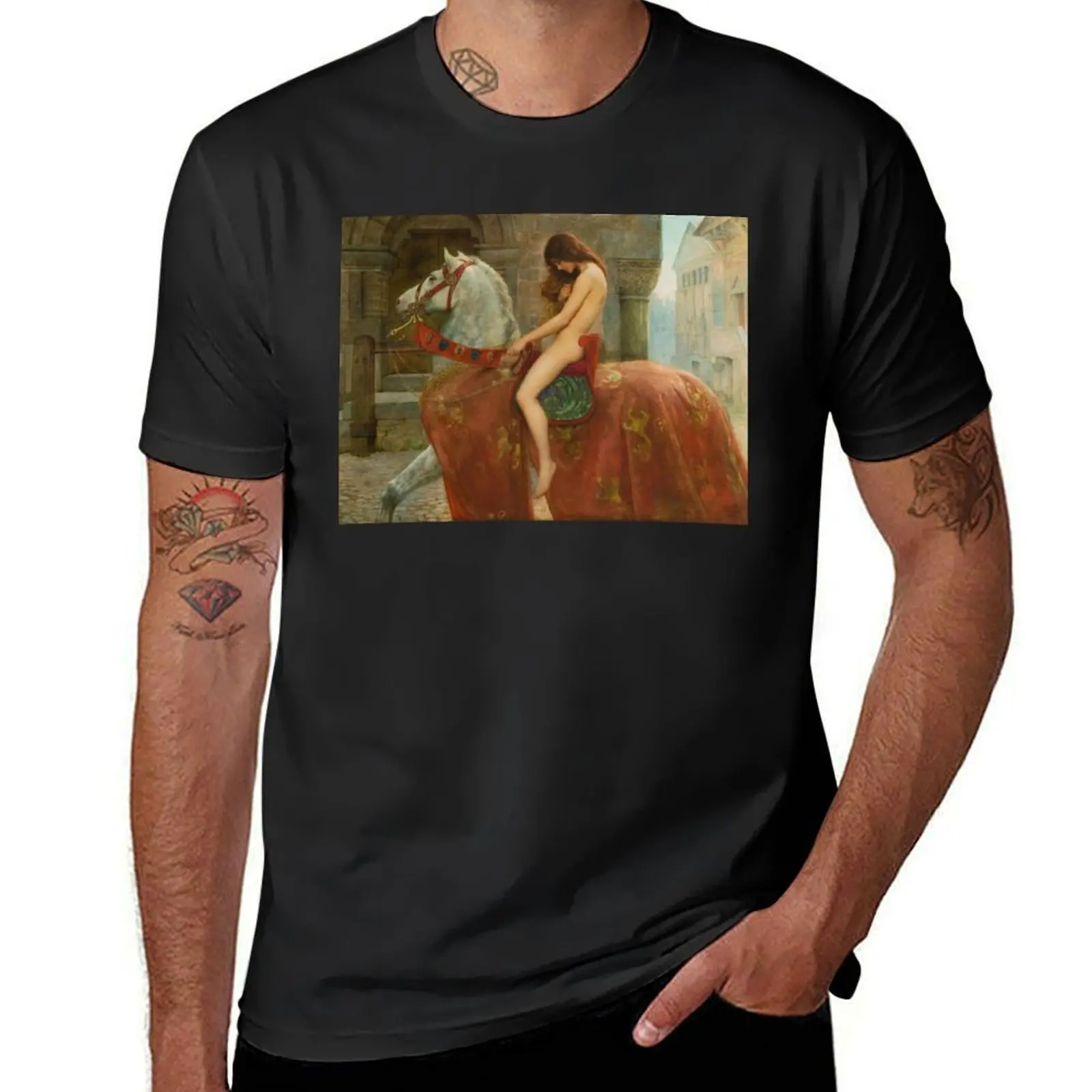 John Collier Lady Godiva 1898 Woman on a horse Medieval Fine Art Original Painting Canvas HD High Quality T-Shirt