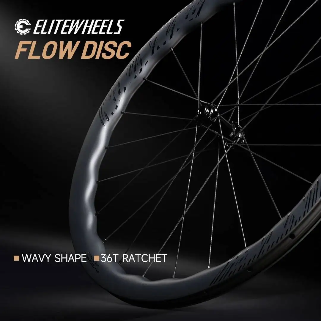 

ELITEWHEELS FLOW Road Disc Brake 700C 36T Wave Carbon Wheels 40mm depth Road Cycling Pillar 1423 Spoke Aero Carbon Fiber Wheels