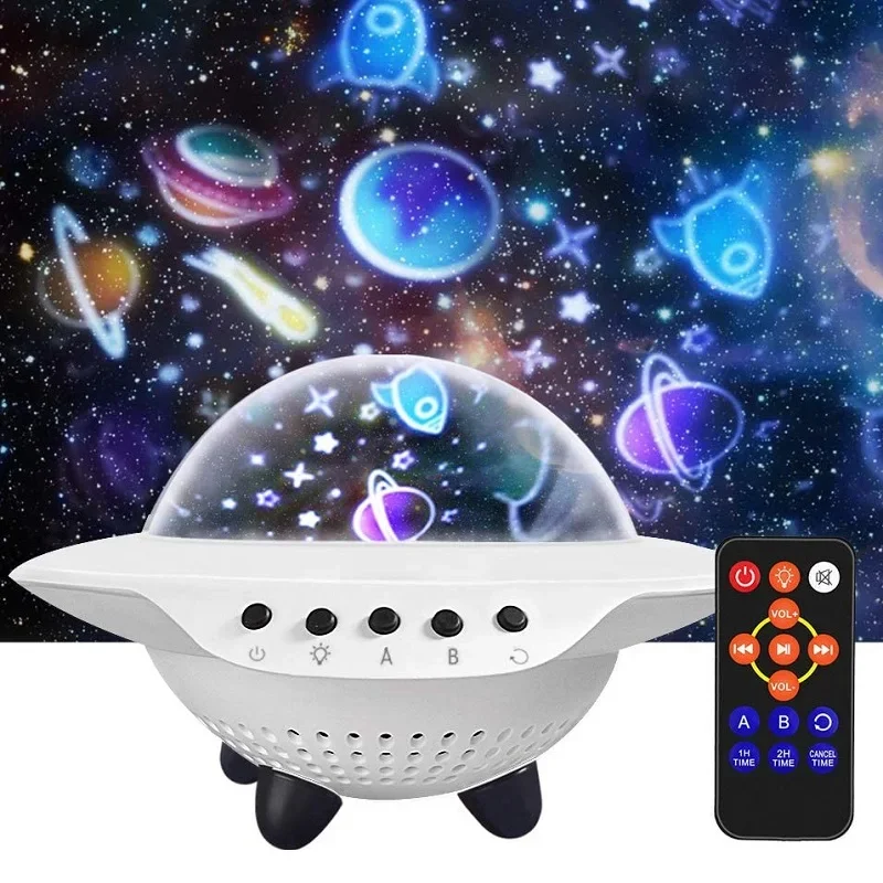 Star Sky Projection Lamp 360° Rotation Music LED Night Light Remote Control Ambient Lamp Party Rooms Decor Child Birthday Gifts