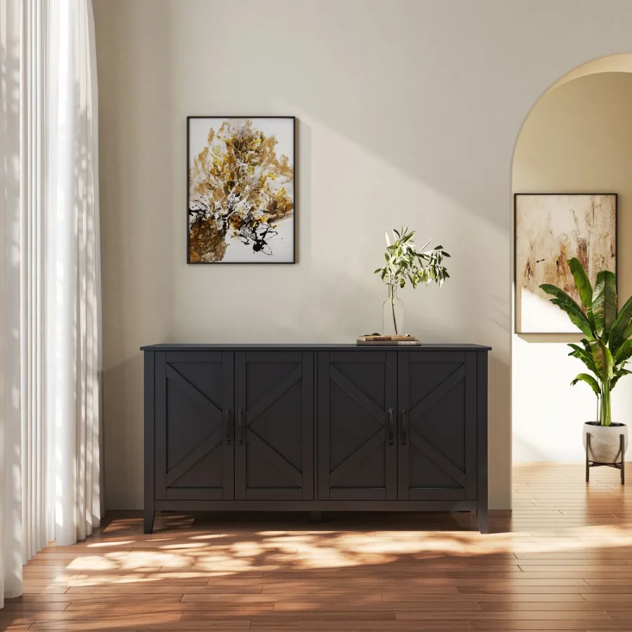 Cabinet with 4 Doors and 4 open shelgves Freestanding Sideboard Storage Cabinet Entryway Floor Cabinet for Living Room Office B