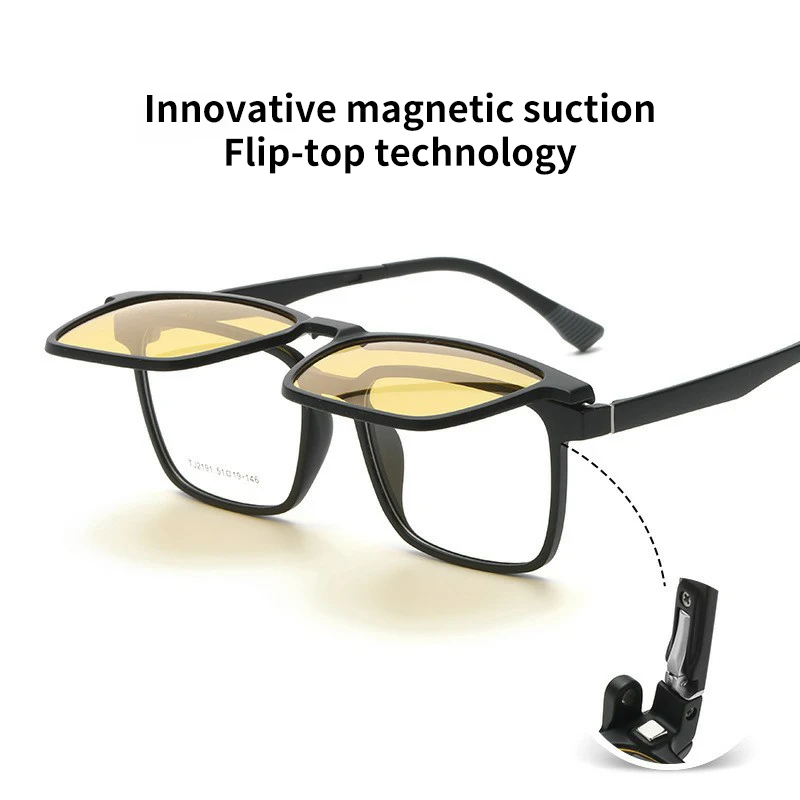 KY-Lunettes de soleil à clipser magnétiques pour hommes et femmes, lunettes de lecture à vision nocturne, lunettes de myopie, flip-up, TR90, 2191