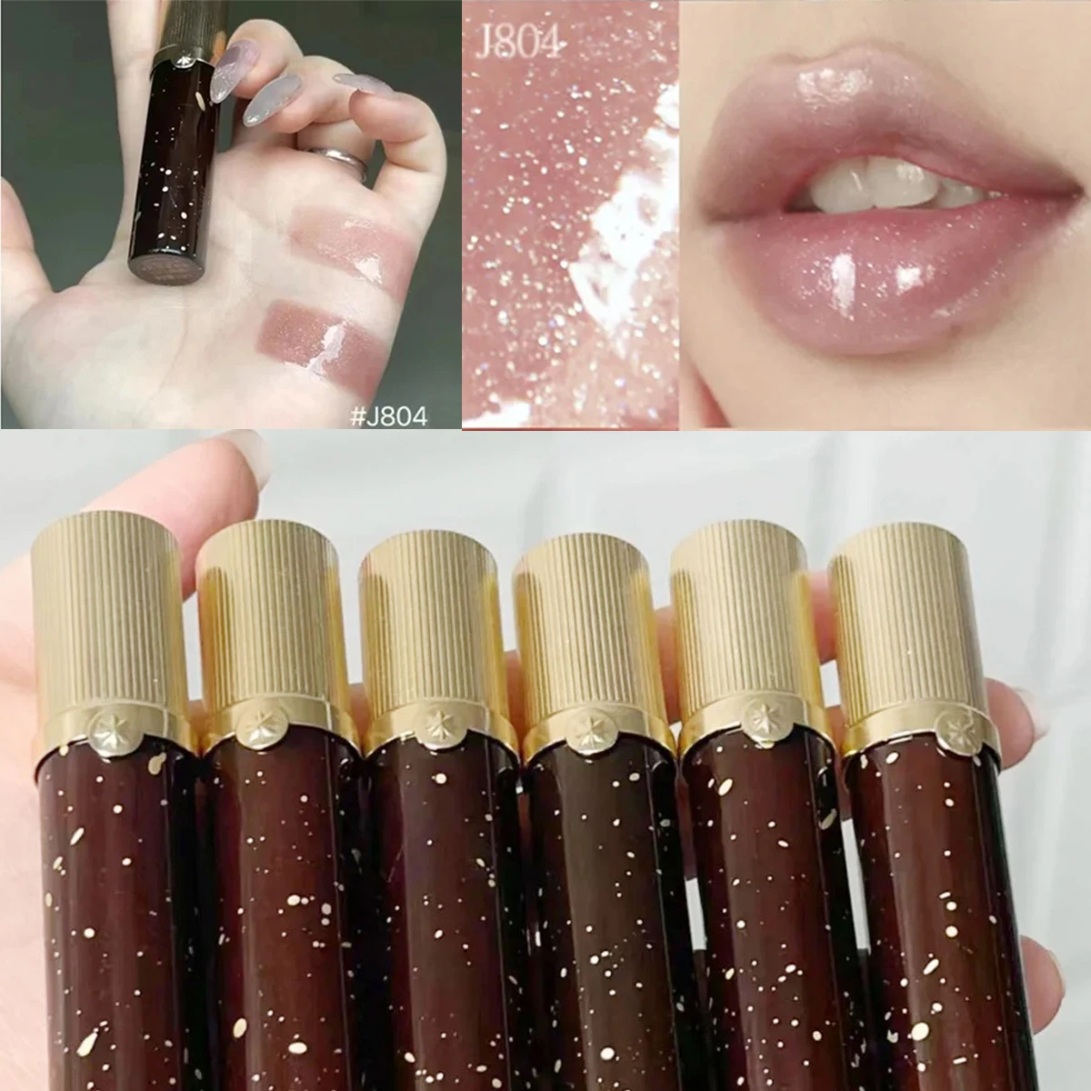 ملمع شفاه جيرلكلت يوريال J804 بلون عاري لامع، خفيف الوزن وناعم، لمعان زجاجي عالي، شفاف وبراق، لون عاري براق، ساحر