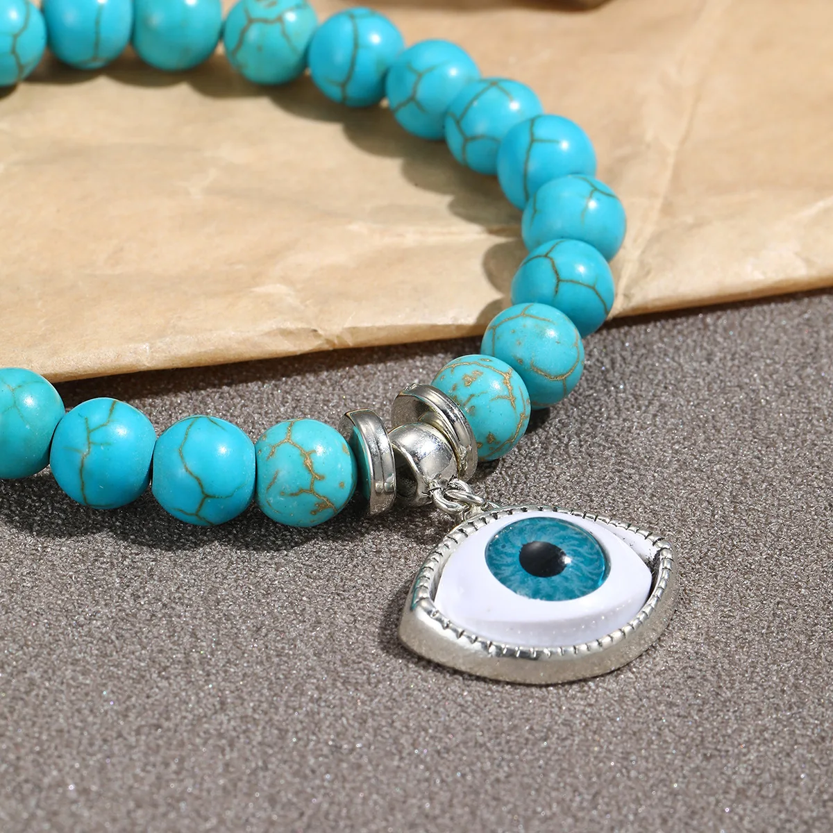 Various Shapes Blue Turquoise Bracelets Cube Cylindrical Beads Blue Natural Stone Bracelet For Men Women Elastic Cord Jewelry view 4