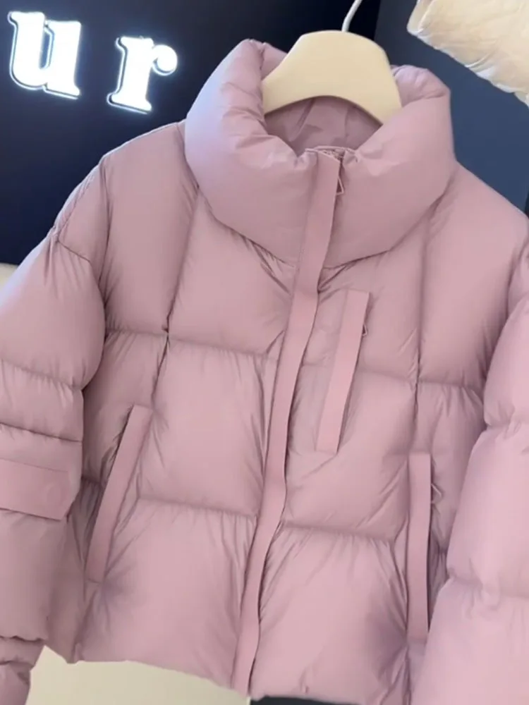 韓国製 スレオルト ピンクパープル レディース ダウンジャケット ストレートカット ホワイト ダウン入り 冬用コート