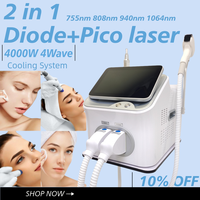 2in1 Painless Hair & Tattoo Removal Machine Picosecond Laser Diode 755/808/940/1064nm Nd Yag 4000W Permanent Hair Removal Device