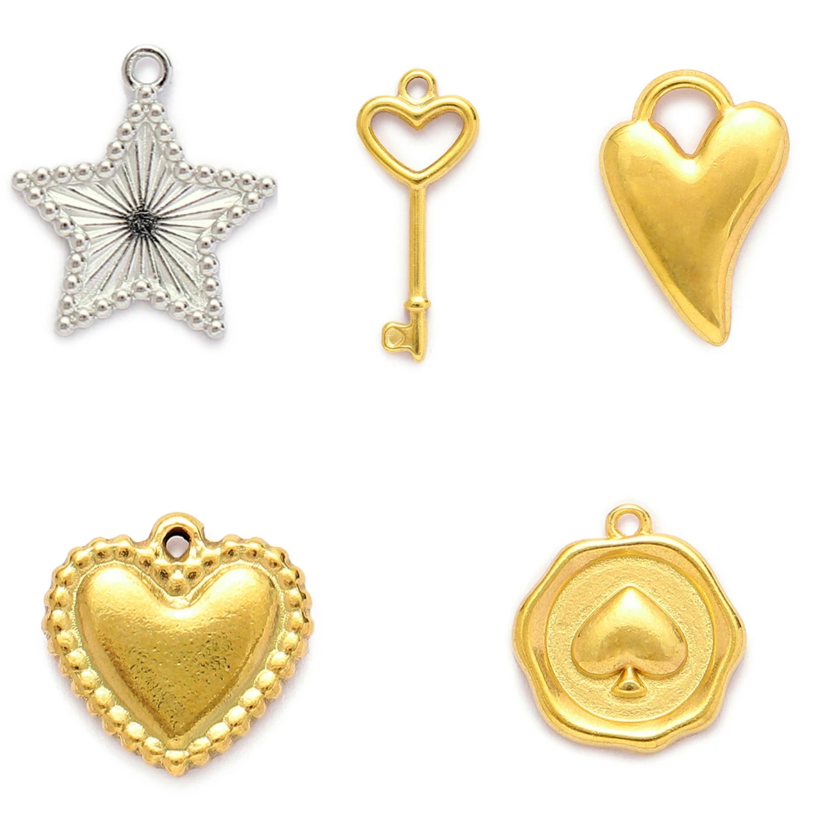 10Pcs/Lot Stainless Steel Heart Charms Star Pendants For DIY Making Earrings Necklace Jewelry Accessory Wholesale