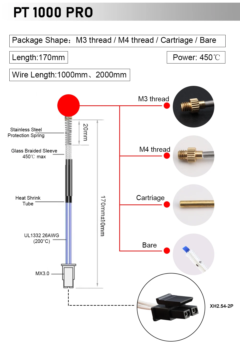 Trianglelab ® NTC 100K Ohm B3950 Thermistor-Kartuschensensor für Hohe Temperaturen bis 280°C ℃ für V6 PT100 V6 Heizblock 3D-Drucker – Detail 30