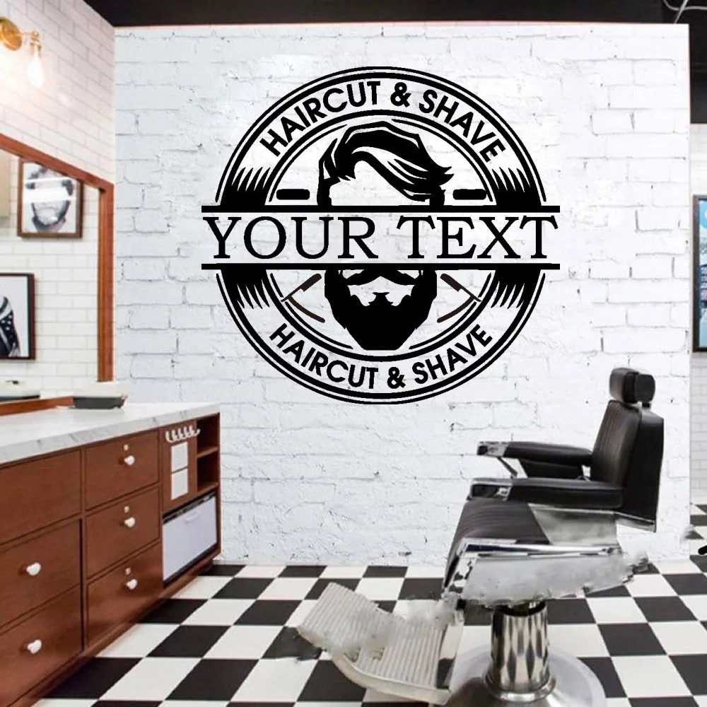 Colorful Custom Barber Shop Name Wall Stickers, Home Decoration Accessories for Kids Room, Waterproof Wallpaper