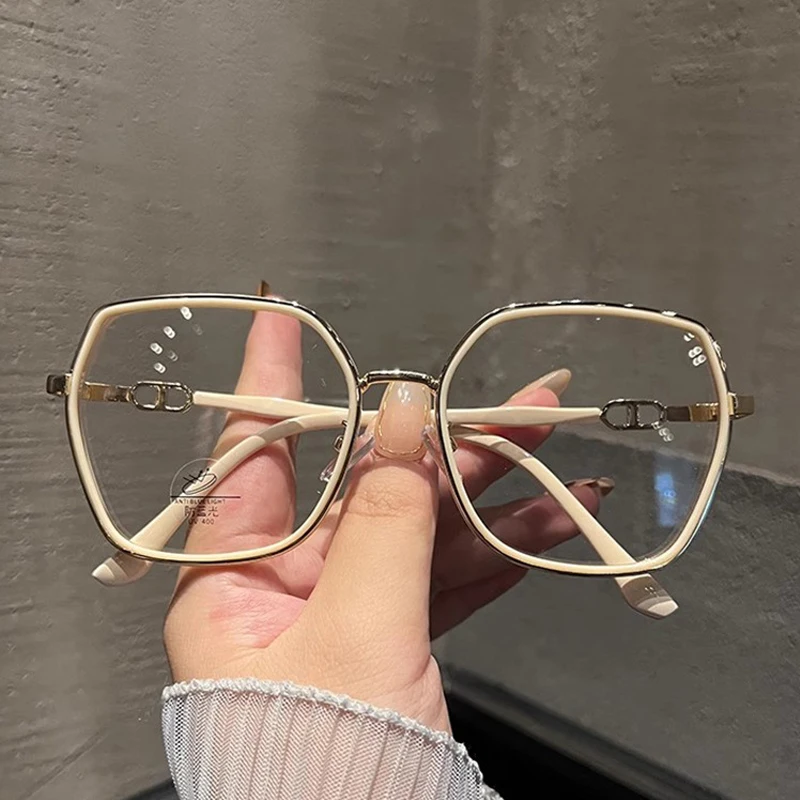 إطار مضلع كبير الحجم بعدسات شفافة نظارات كمبيوتر لامعة عصرية للنساء والرجال #3