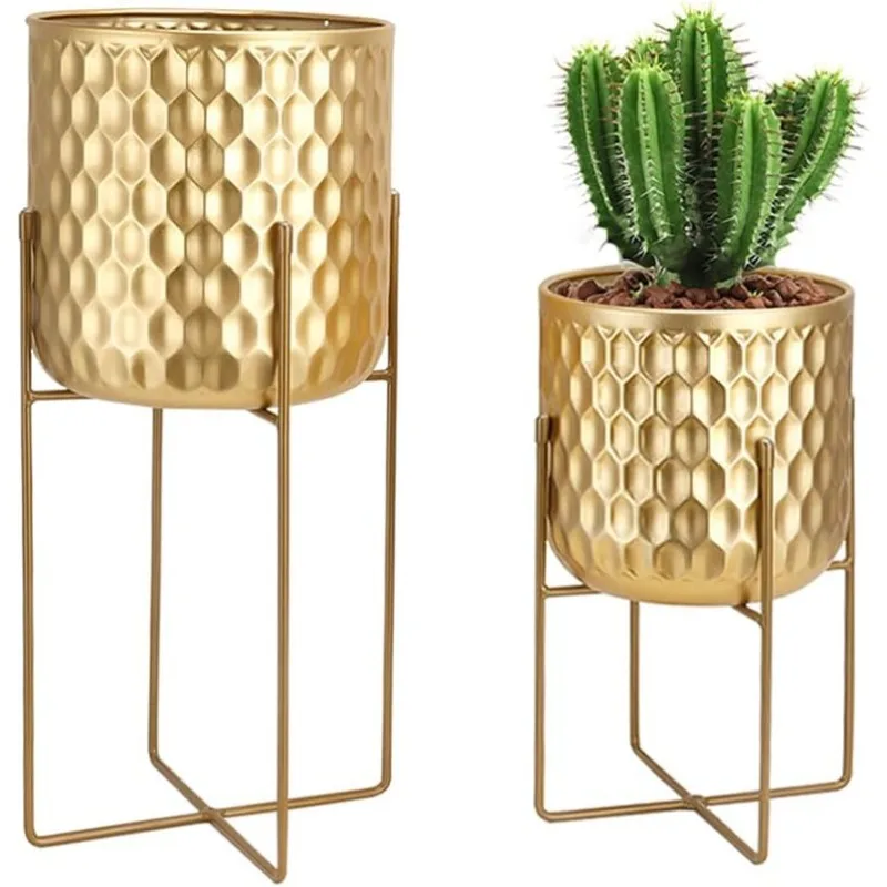 Set of 2 Planters with Stand Indoor Outdoor Metal Plant Stand 8 * 18 &7 * 12 