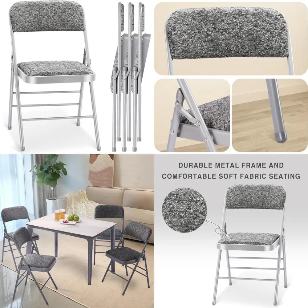 Commercial Grade Fabric Cushioned Folding Chairs, 4-Pack with Padded Seats and Backs for Heavy Use, Ideal for Hospitality and Ou