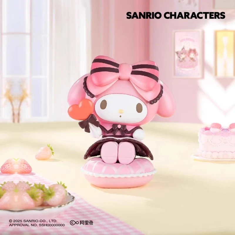 Caja ciega periférica de dulces con forma de corazón de la familia Sanrio, perro canela, perro Pacha, muñeca culomi Melotti, figura de adornos de escritorio