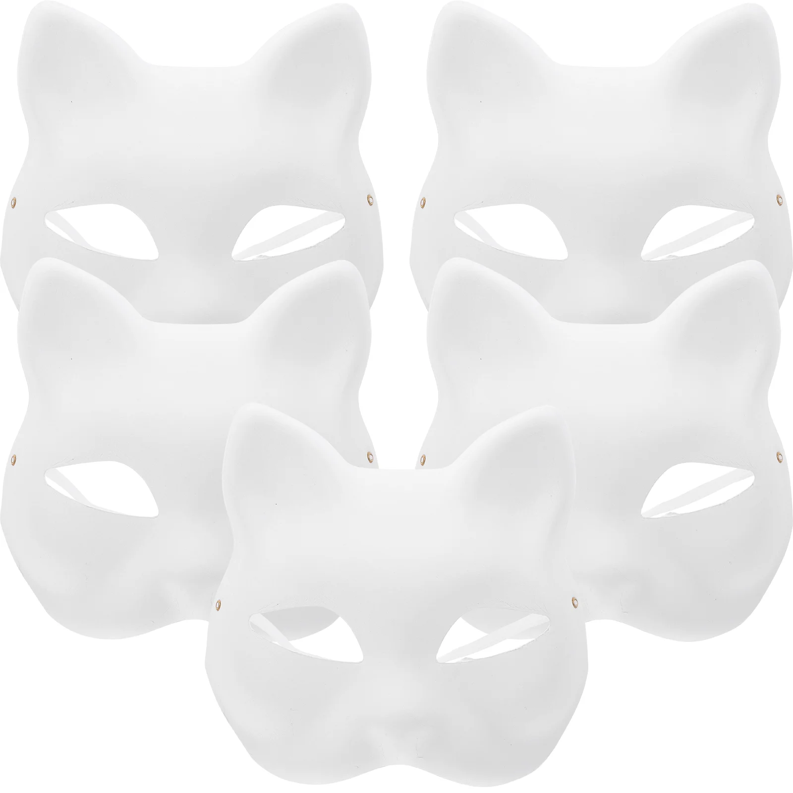 5 Pcs Half Face Cat Mask Cosplay Halloween Party White Masks Tail DIY Blank Paper Child Costume