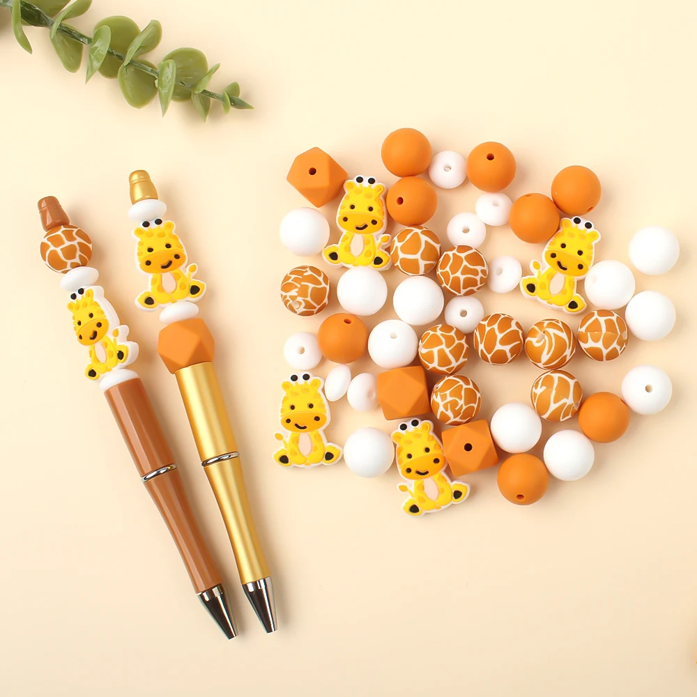 30Pcs Baby Silicone Beads Animals Theme Toys Set For Jewelry Making DIY Beaded Pen Pacifier Chain Food Grade Accessories