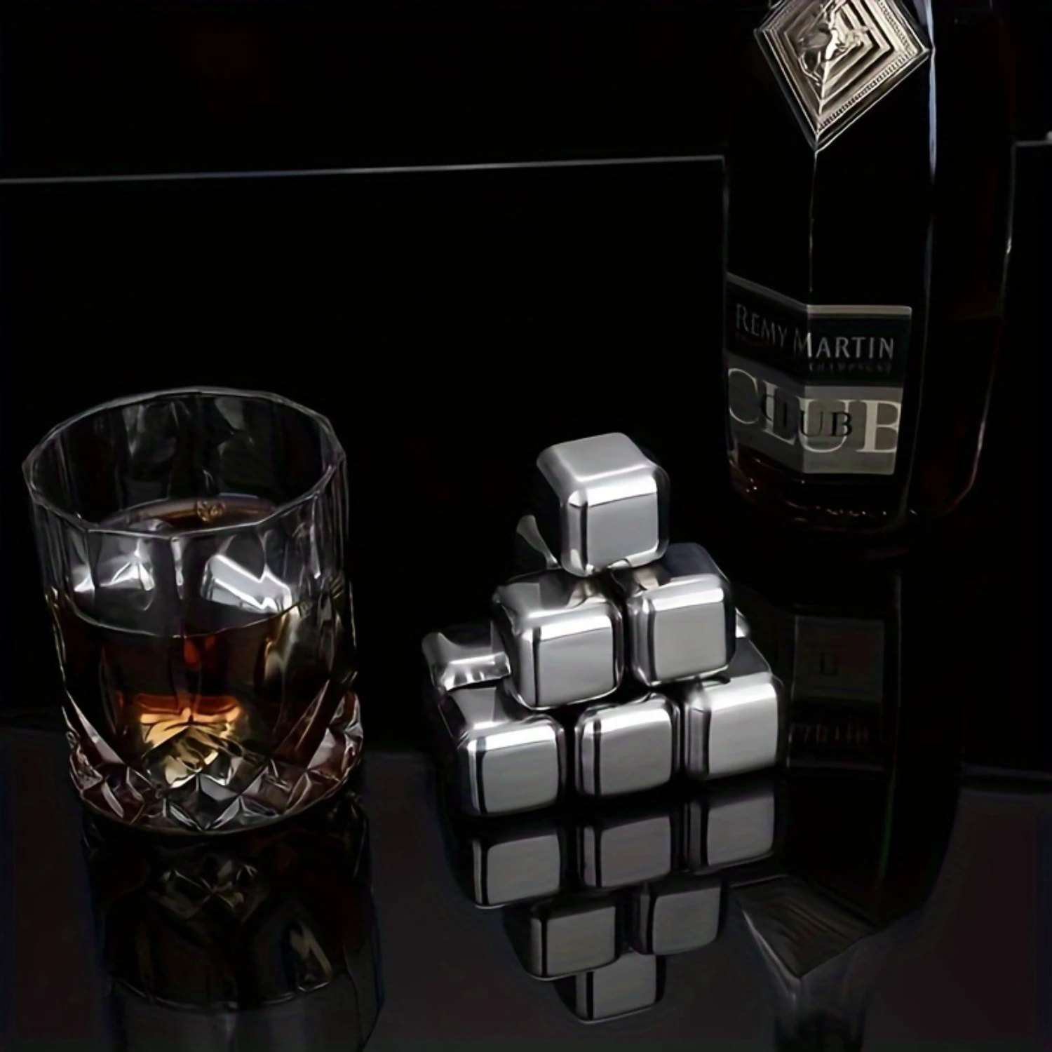 1set Stainless Steel Whiskey Stones Set, 304 Grade, Reusable Chilling Ice Cubes, Creative Cooling Quick Freeze, 6.1 Inches Case 