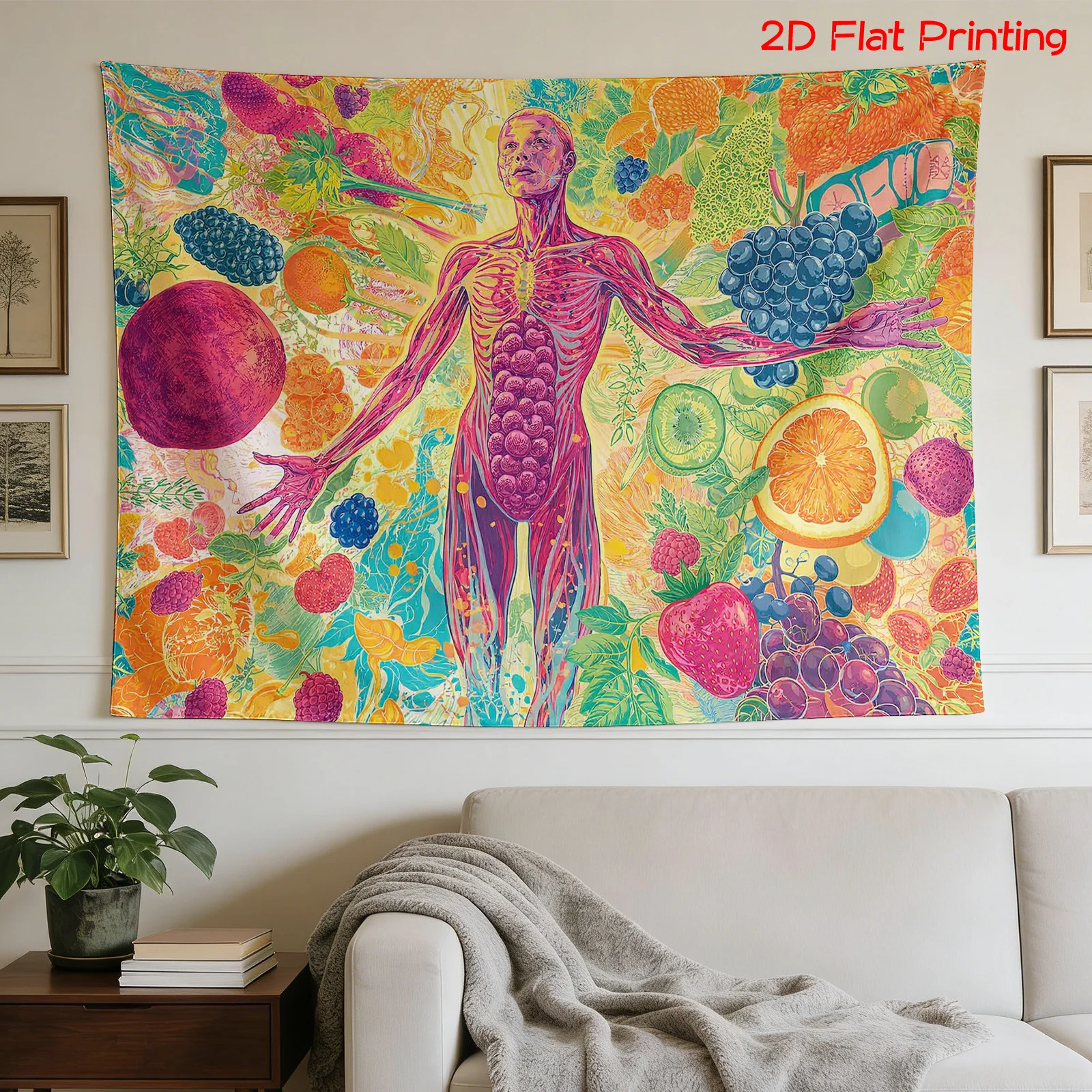 Colorful Anatomical Fruit Tapestry Wall Hanging Canvas Art Decor Print for Modern Tropical Home Decoration Unique Pop Art Skelet