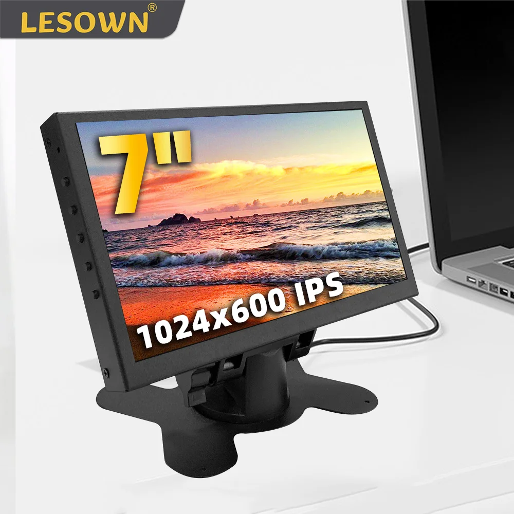 

LESOWN 7-дюймовый компактный компактный монитор 1024 × 600 IPS ЖК-дисплей с дополнительным экраном, расширенный дисплей для ПК Raspberry Pi с Windows