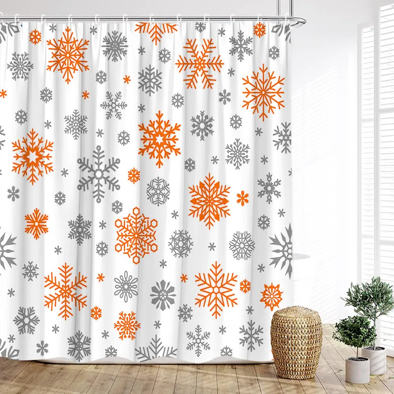 Christmas Snowflake Shower Curtain Grey Yellow Snowflakes New Year Xmas Bath Curtains Home Bathroom Decoration With Hooks