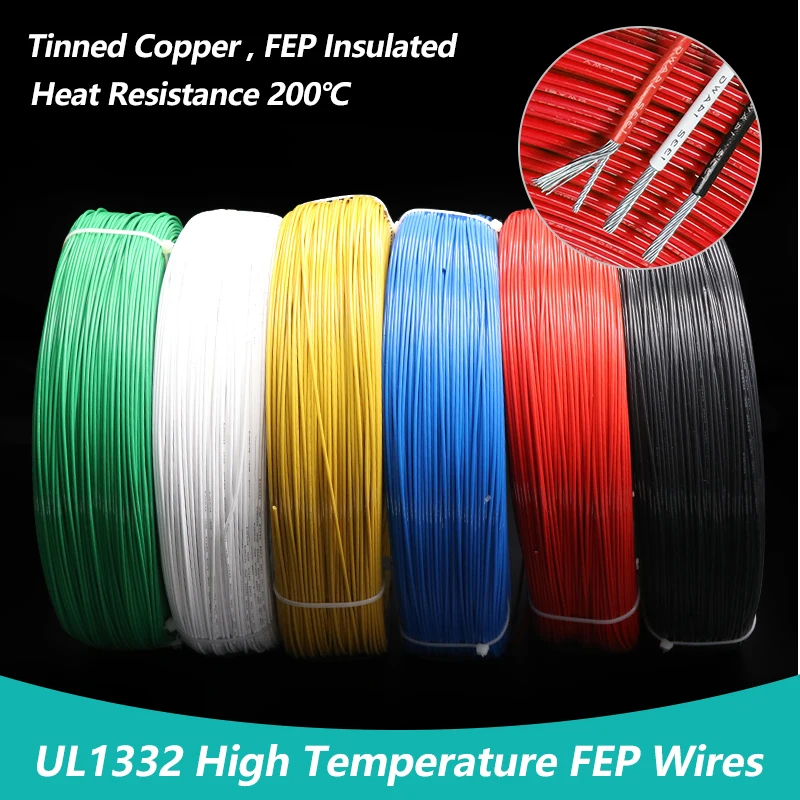 

2/10m 300V PTFE Copper Wire 30/28/26/24/22/20/18/16/14/13/12AWG UL1332 FEP Plastic Insulation High Temperature Electronic Cable