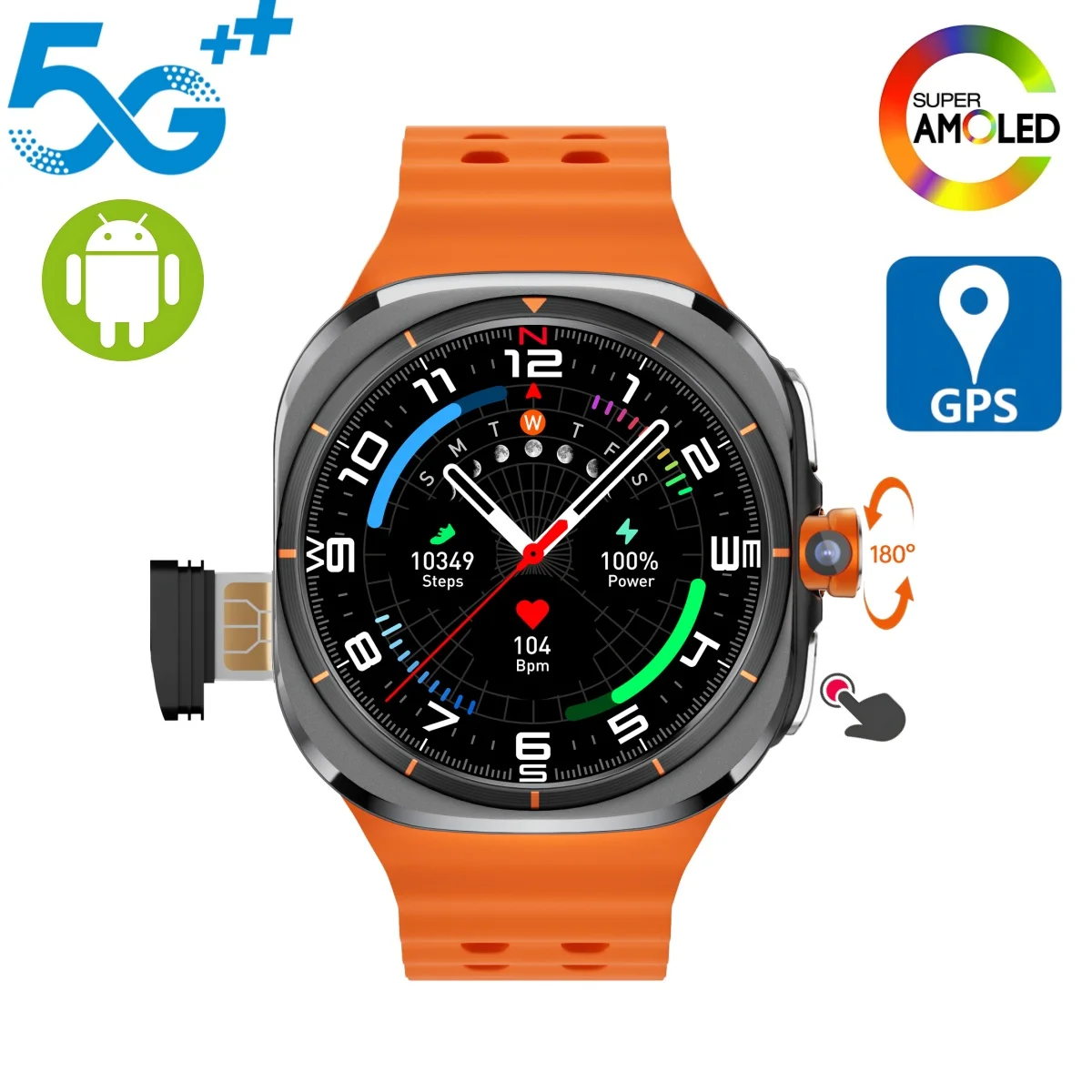 

Watch Ultra Smart Watch 4G/5G Cellular Version Android 10.0 Smartwatch With 180° Rotary Camera GPS WIFI Compass Amoled Screen