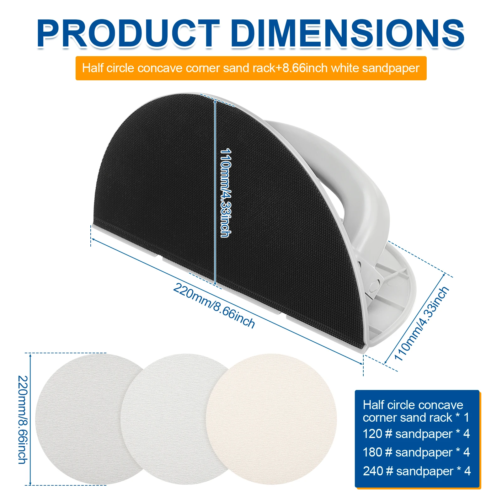 Multifunctional Semi-Circular Angle Sanding Sandpaper Tool Self-Adhesive Handheld Drywall Corner Sander Kit for Drywall & Corner