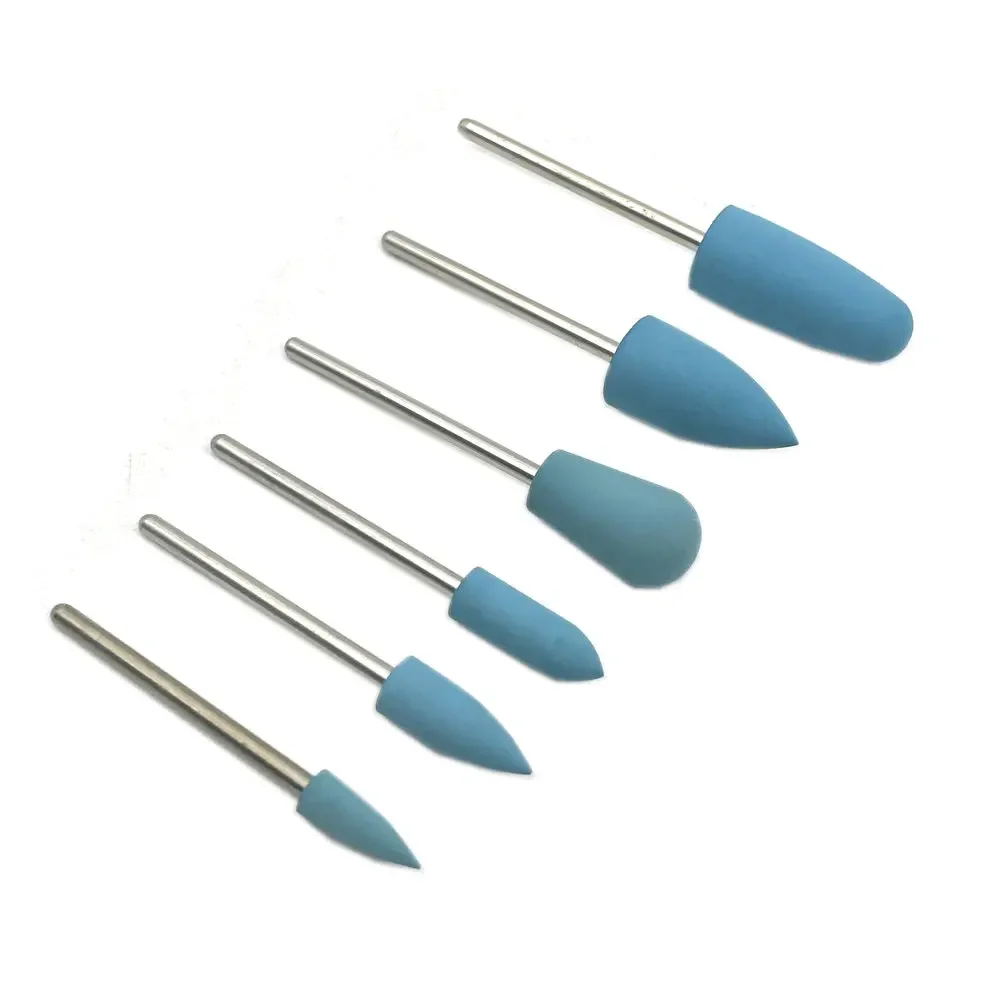 Pulidora Dental de goma de silicona, 6 piezas/10 piezas, pulidora de uñas, brocas para manicura eléctrica, vástago de 2,35mm