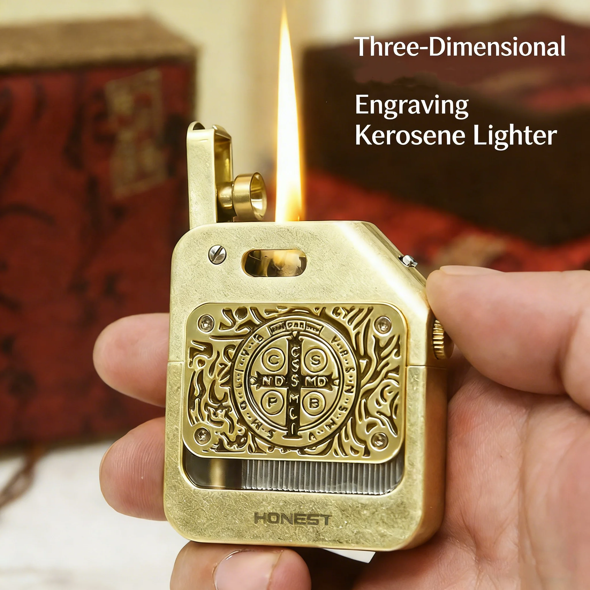HONEST Zinc Alloy Kerosen Lighter Vintage Transparent Fuel Window Flip-Top Ignition & Safety Lock Premium Windproof Oil Lighter
