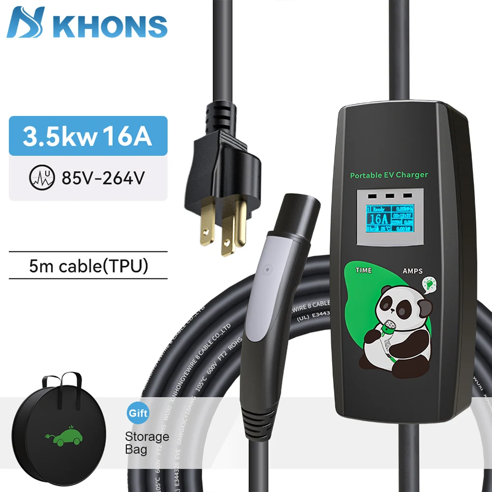 Khons Electric Vehicle Charger Portable 3.5kW Nema5-15 Tesla NACS Charger  Plug Electric Vehicle Charger For Tesla Cars