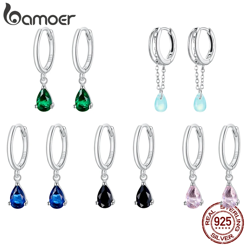 

Bamoer, серьги-кольца из 100% стерлингового серебра 925 пробы с каплями воды и цирконием, модные серьги-кольца для женщин, ювелирные изделия на день рождения, подарок