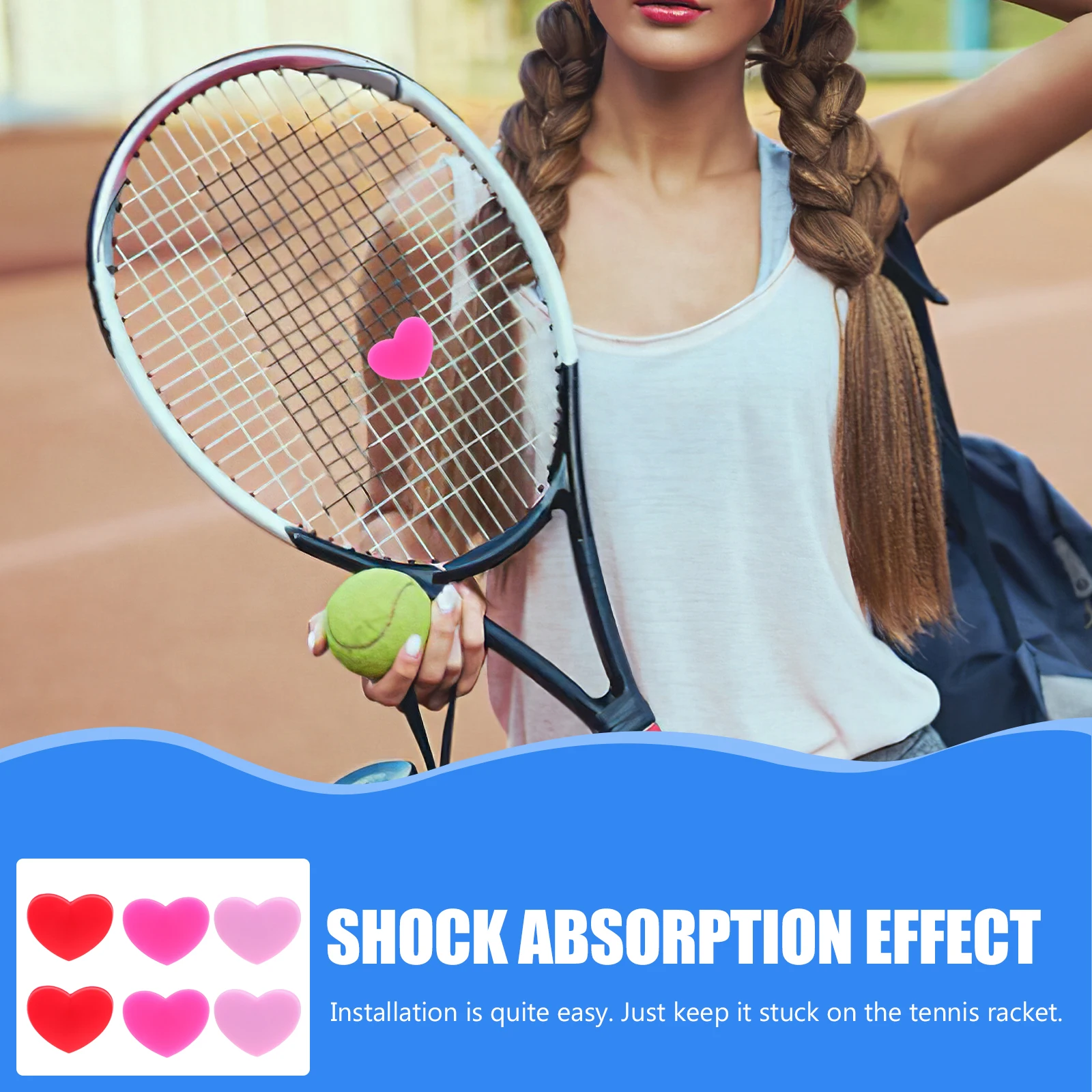 6 قطعة مضرب تنس المخمدات شكل قلب سيليكون امتصاص الاهتزاز مخفض الصدمات لثبات المضرب ملحق دائم #6