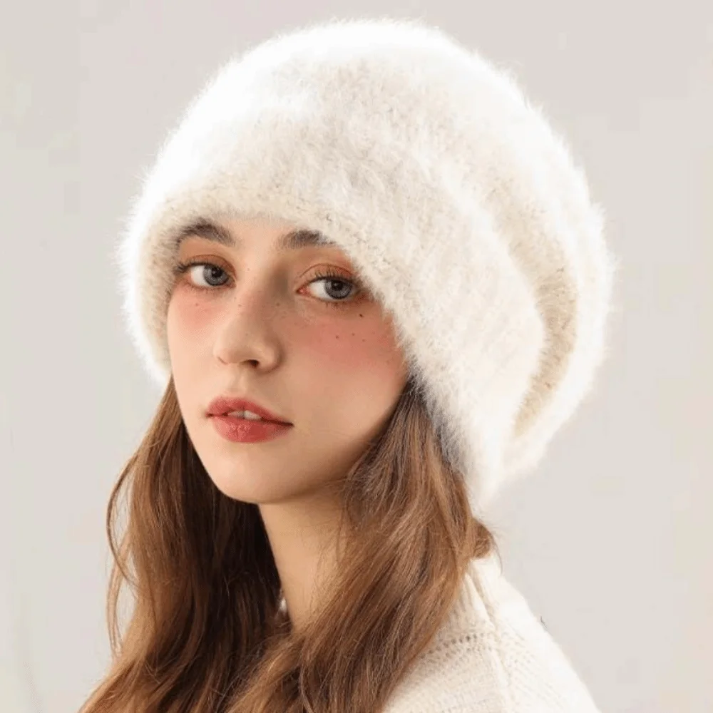 

New Large Size Rabbit Fur Hat Solid Color Windproof Head Cap Rabbit Fur Warm Beanie Winter