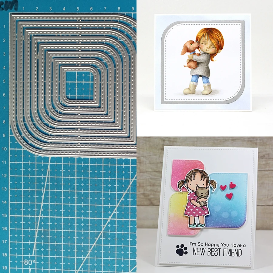 Lucky Goddess Metal Cutting Dies Stitched Mod Square Diy Scrapbooking Photo Album Decorative Embossing Paper Card Crafts