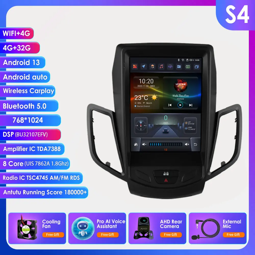 Hizpo 2 Din autoradio voor Ford Fiesta MK7 2009-2016, multimediaspeler met CarPlay, Android Auto, GPS, BT, WIFI, FM, RDS, AI.
