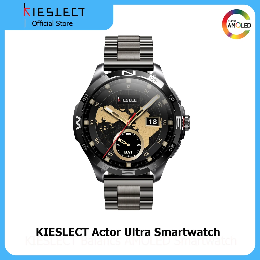 ساعة Kieslect Actor Ultra الذكية 5ATM 1.6 بوصة LTPO AMOLED تعرض جهاز تتبع معدل ضربات القلب للياقة البدنية لنظام Android iOS