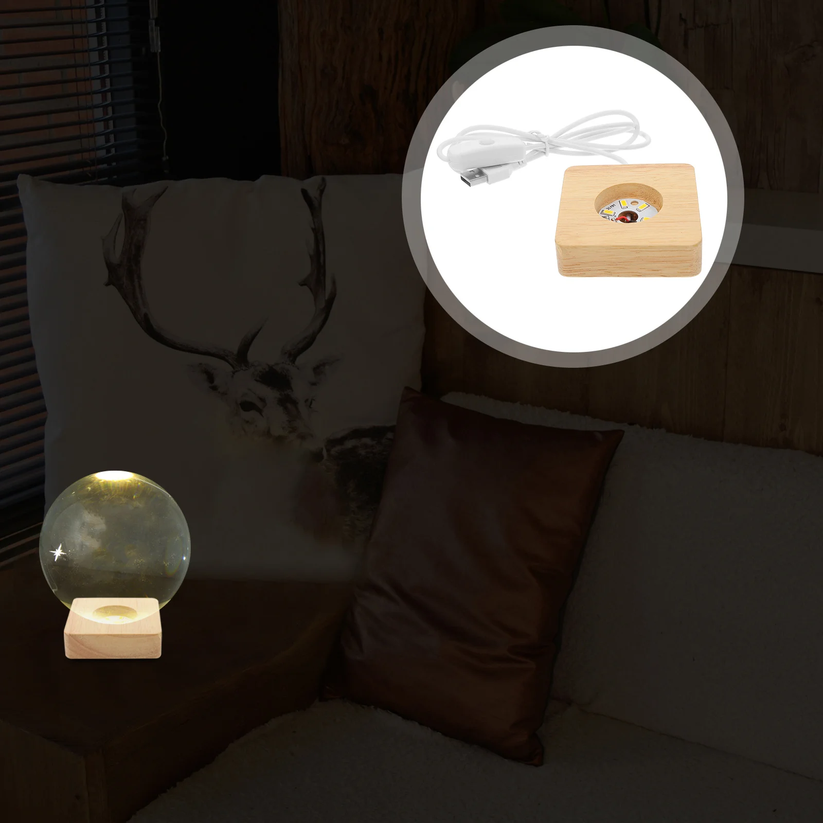 

LED Wooden Base Lighted Display Stand Crystal Ball Holder Minimalist Design for Home Office Decor Stable