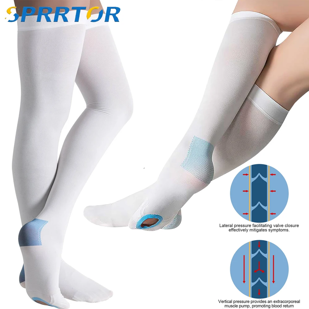 1Pair Anti Embolism Stockings,15-21 mmHg,Ted Hose White Compression Socks,Knee High Medical Compression Socks for Swelling