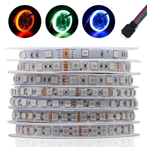 LED Strip 5050 DC 12V RGB Waterproof Flexible Neon Light Stripe 30LED/MLed 60LED/MLed PWM For Room Bedroom Decor TV Backlights