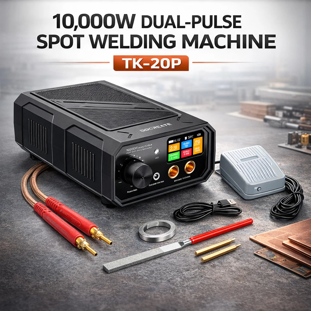 

Сварочный аппарат Docreate TK-20P 10000W для точечной сварки аккумуляторных батарей, двойной импульсный режим сварки 0,3 мм, автоматический/ручной режим, ЖК-дисплей, ножная педаль