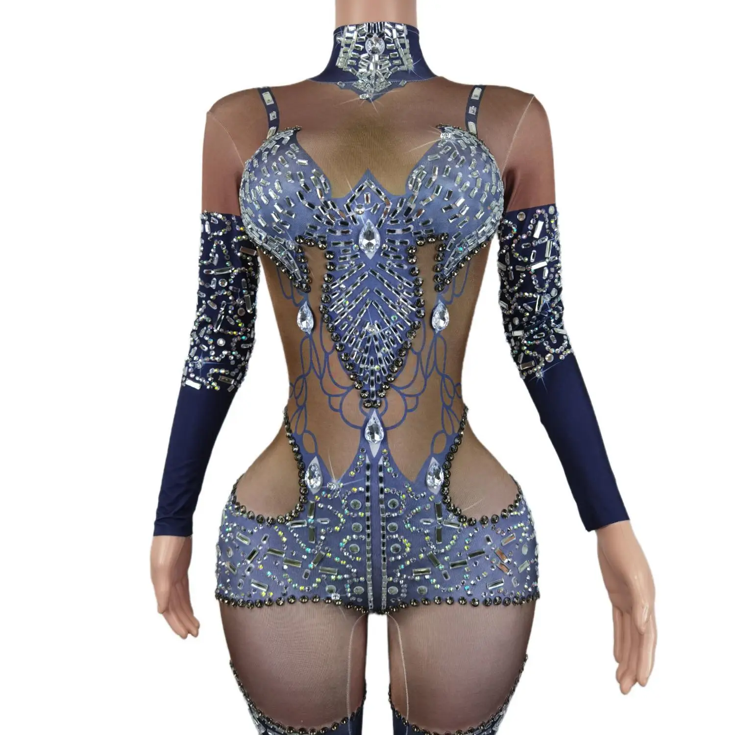 Stunning Rhinestone Jumpsuits for Women Birthday Party Queen Outfit Luxury Stage Performance Stretch Singer Costume Heitianshi