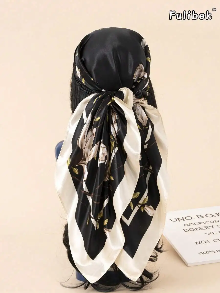 1pc Women's 90cm Floral Print Square Scarf/Bandana, Spring/Summer New Fashion Accessory Suitable For Beach, Daily Life, Adding S