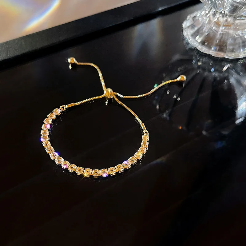 Voller Strasssteine, verstellbares 18 Karat vergoldetes Edelstahlarmband für Frauen, 2022, neuer trendiger quadratischer Zirkon-Armbandschmuck