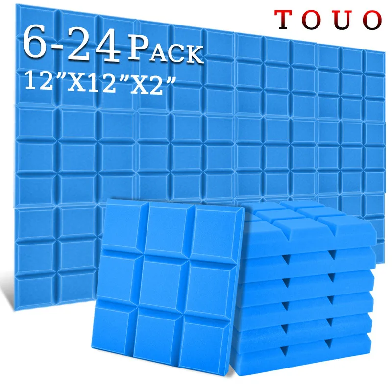 

TOUO Acoustic Foam 6-24 Pcs Beveled Edge 9 Block Tiles Sponge Fireproof Soundproof Ceiling High-Density Sound Absorbing Material