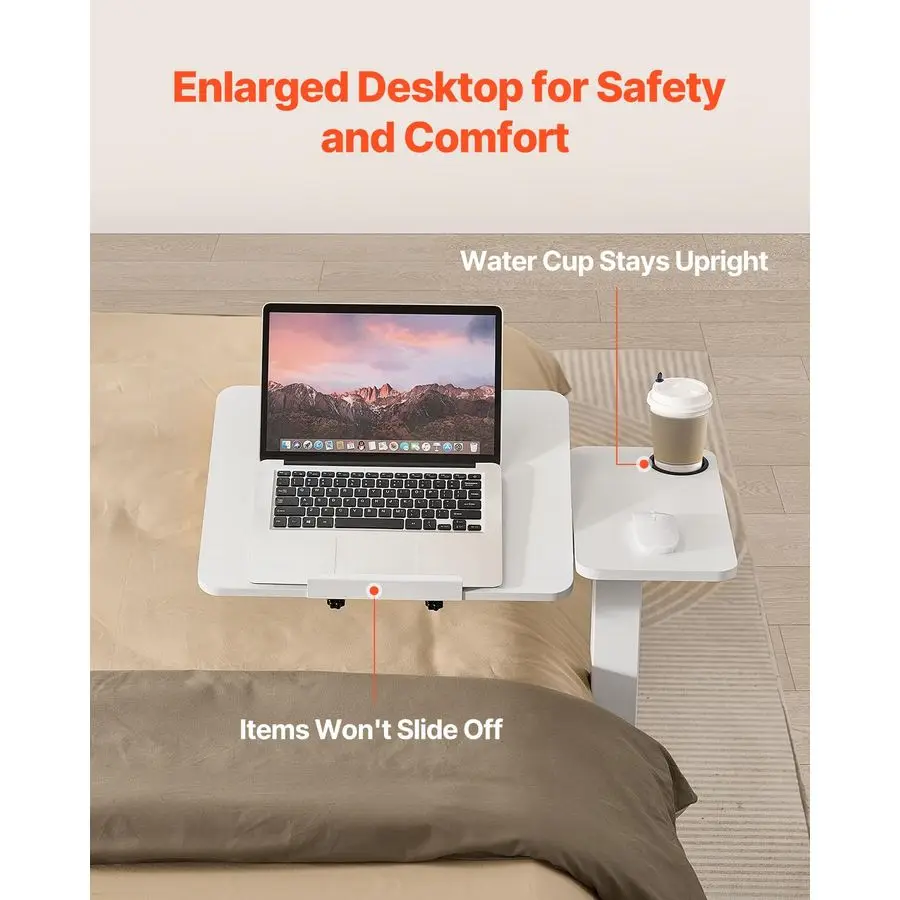 طاولة فوق السرير، طاولة فوق السرير مع عجلات ارتفاع قابل للتعديل، طاولة سرير المستشفى المتنقلة، مكتب كمبيوتر محمول دوار مع أمبير علوي مائل #5