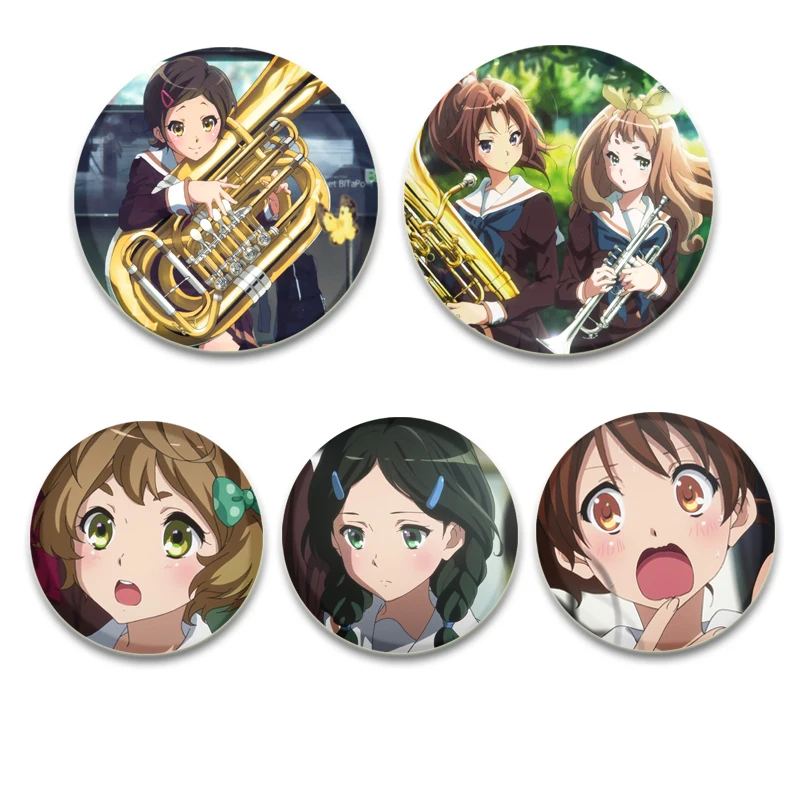 Hibike! Euphonium Anime Badge Cartoon Figure Oumae Kumiko Tsukamoto Shūichi Round Display Brooches Lapel Pins Jewelry Gifts