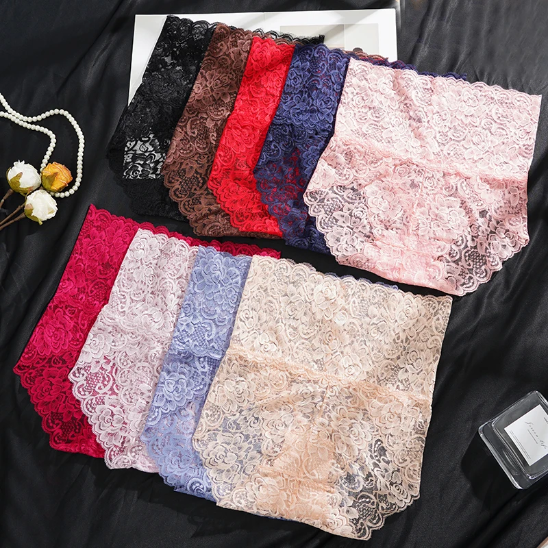 3 Pcs/Lot Plus Size Women\'s Sexy Lace High Waist Panties Underwear Female Breathable Intimate Underpant Seamless Briefs