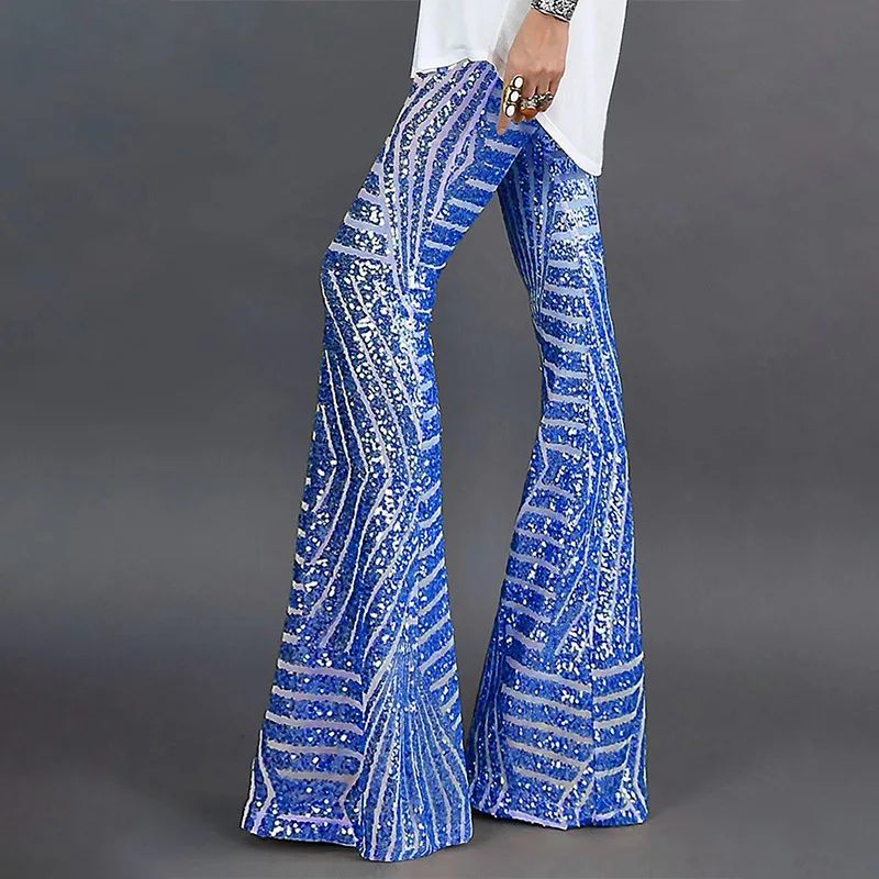 

Sequins High Waisted Trousers Women Wide Leg Baggy Flare Pants Summer Y2k Streetwear Bling Long Pants Bell Bottoms Palazzo Pants