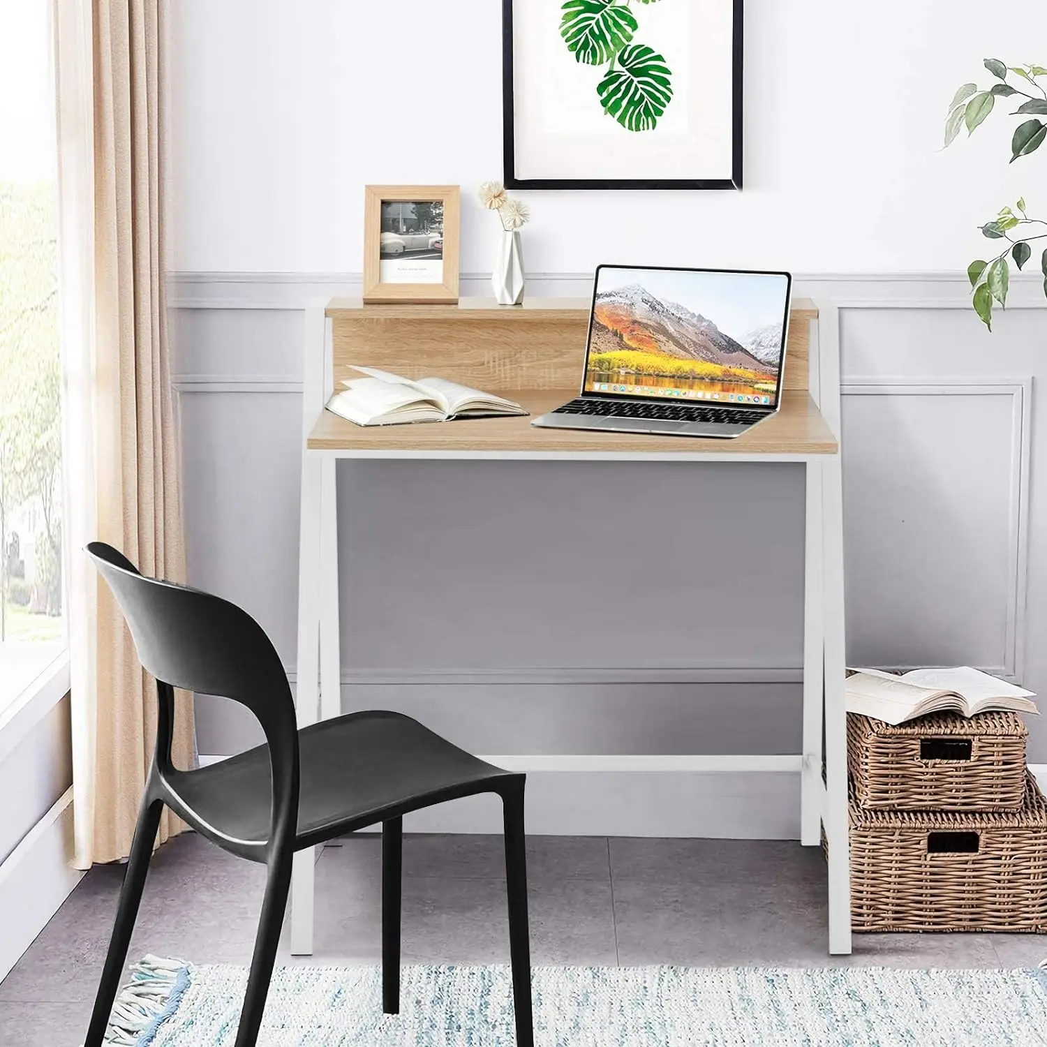 Small Computer Desk,Compact Home Office Desk with Sturdy Frame,2 Tier Study Writing Table for Small Place Apartment Office