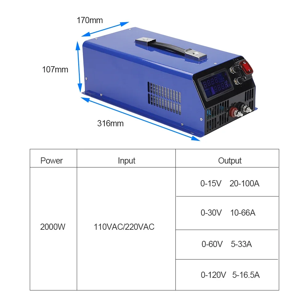 2000W Electric DC Fast Charging Battery Charger 12V/24V/36V/48V Ternary Lithium Lithium Iron Phosphate Batteries Cork Gan Bamboo