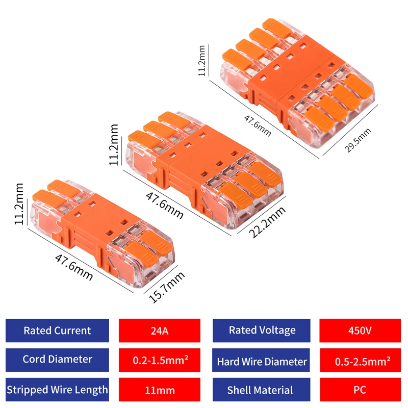 20Pcs Electrical Lever Wire Connector Male Female Pluggable Free Splicing Quick Parallel Terminal Block 0.2-2.5mm²/20-13AWG